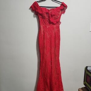 Ellie Wilde Strapless Red Lace Dress